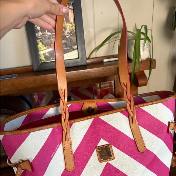 Dooney & Bourke Pink and White Chevron Tote - Picture 3 of 11